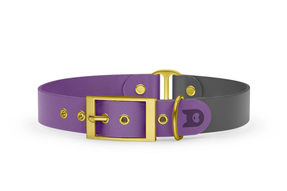 Dog Collar Duo: Purpur & Gray with Gold