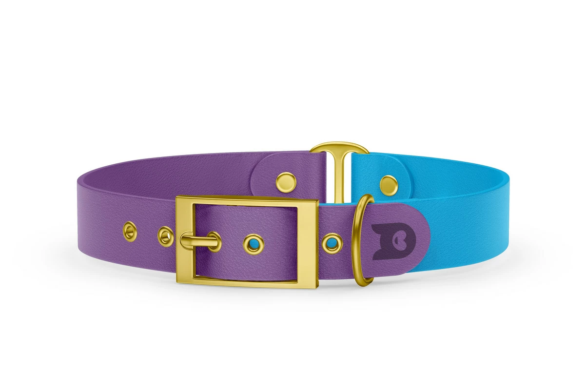 Dog Collar Duo: Purpur & Light blue with Gold
