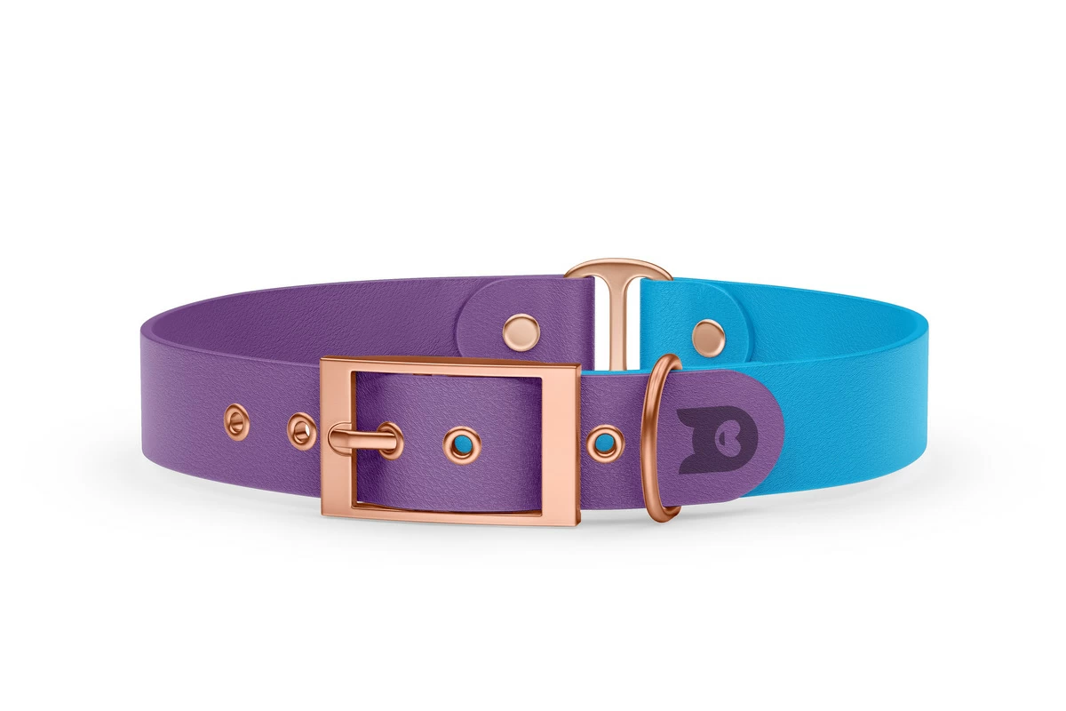 Dog Collar Duo: Purpur & Light blue with Rosegold