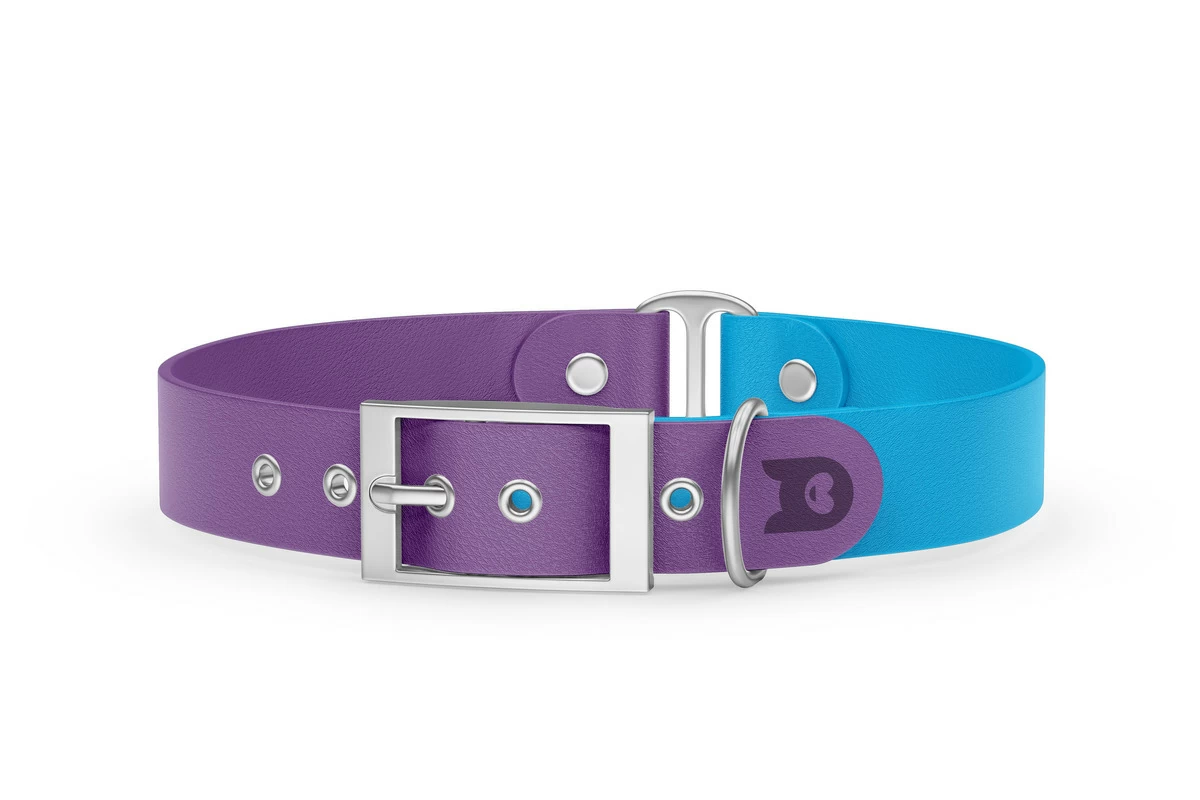 Dog Collar Duo: Purpur & Light blue with Silver