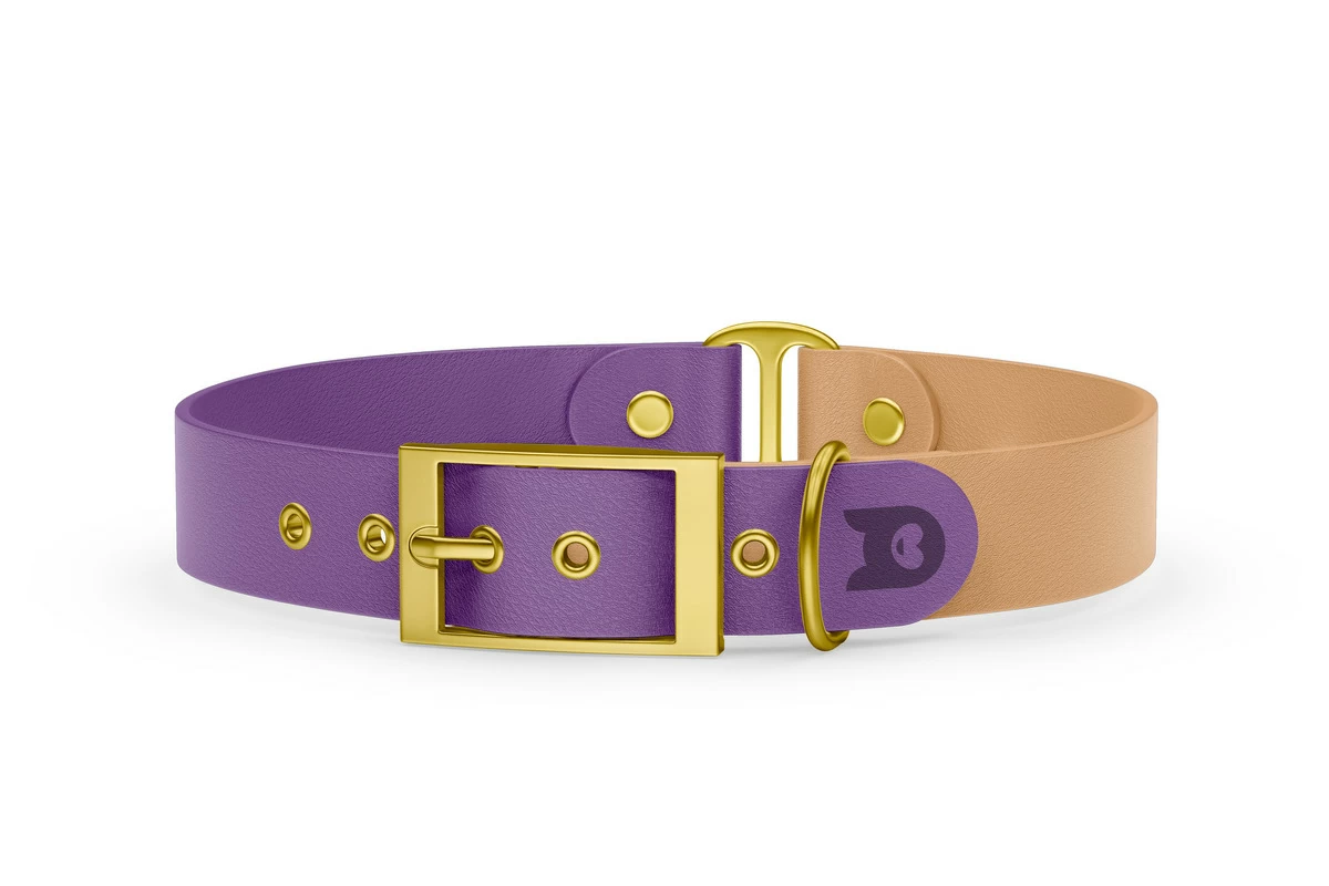Dog Collar Duo: Purpur & Light brown with Gold