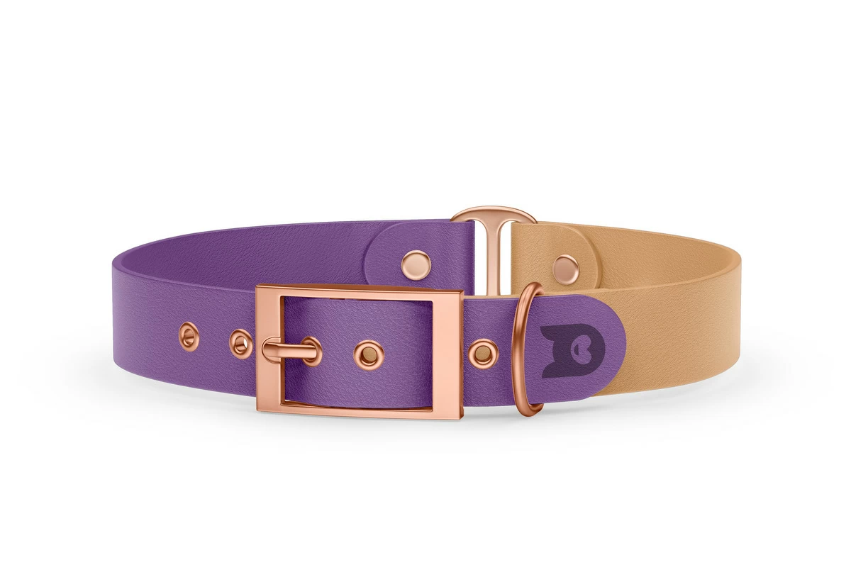 Dog Collar Duo: Purpur & Light brown with Rosegold