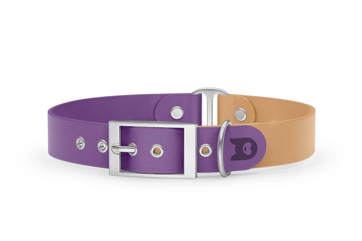 Dog Collar Duo: Purpur & Light brown with Silver