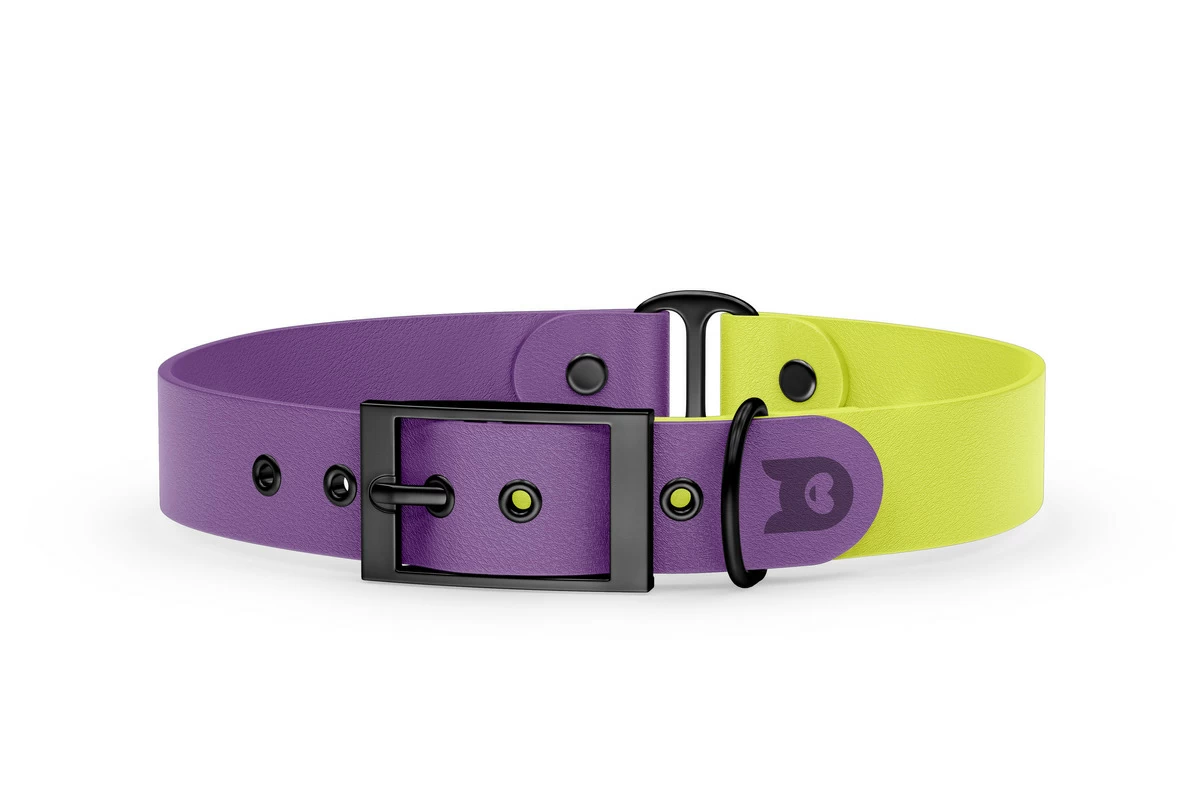 Dog Collar Duo: Purpur & Neon yellow with Black