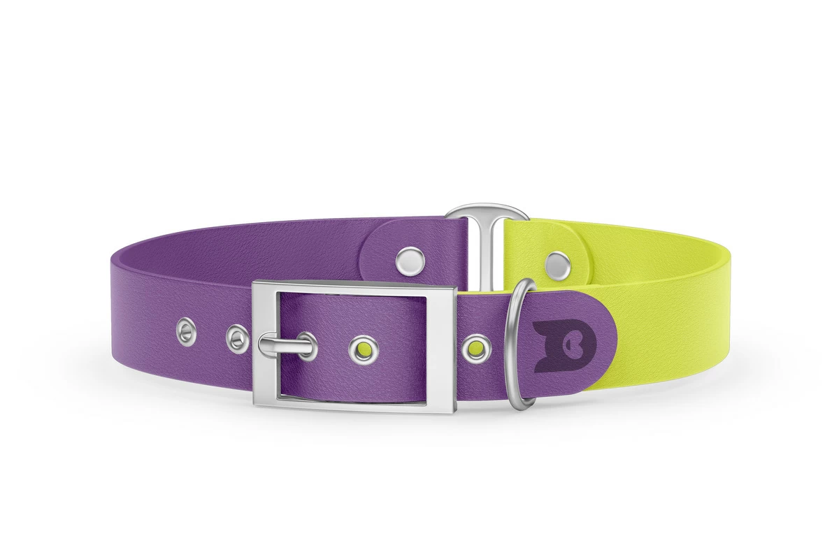Dog Collar Duo: Purpur & Neon yellow with Silver