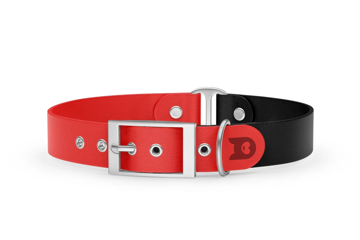 Dog Collar Duo: Red & Black with Silver