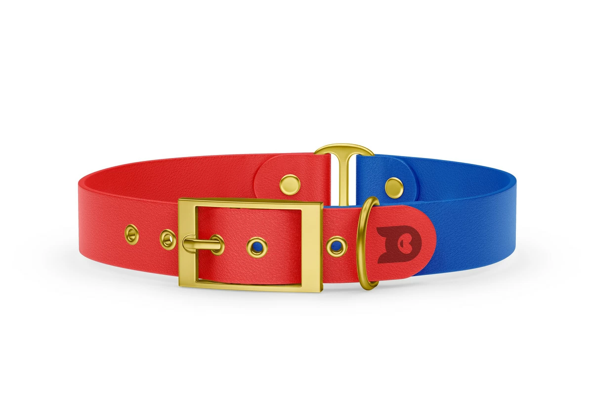Dog Collar Duo: Red & Blue with Gold