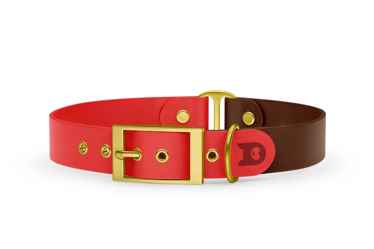 Dog Collar Duo: Red & Dark brown with Gold