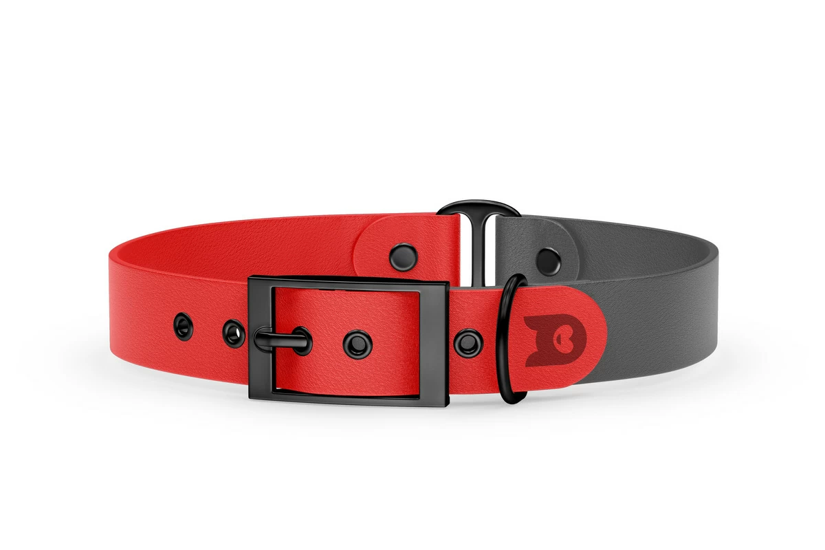 Dog Collar Duo: Red & Gray with Black