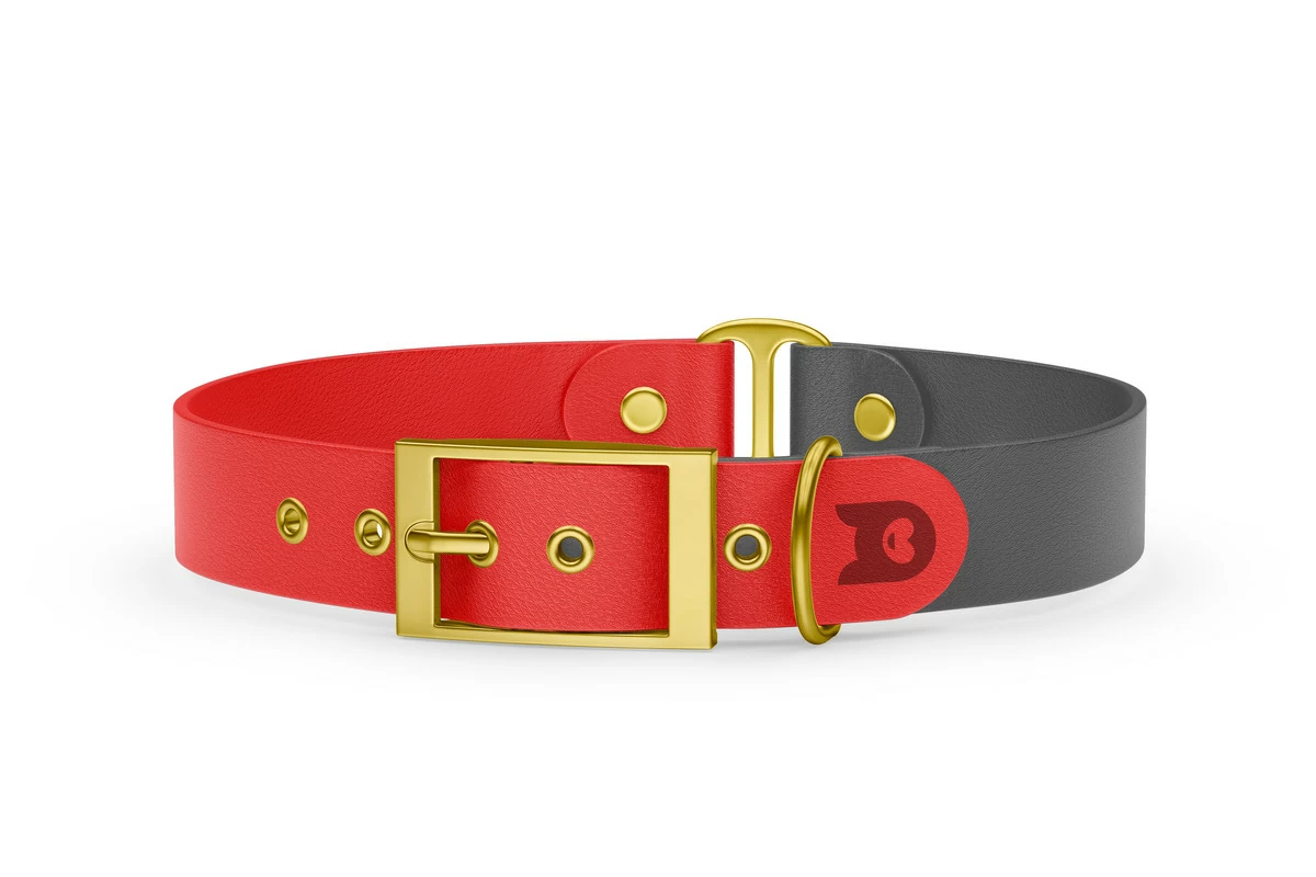 Dog Collar Duo: Red & Gray with Gold