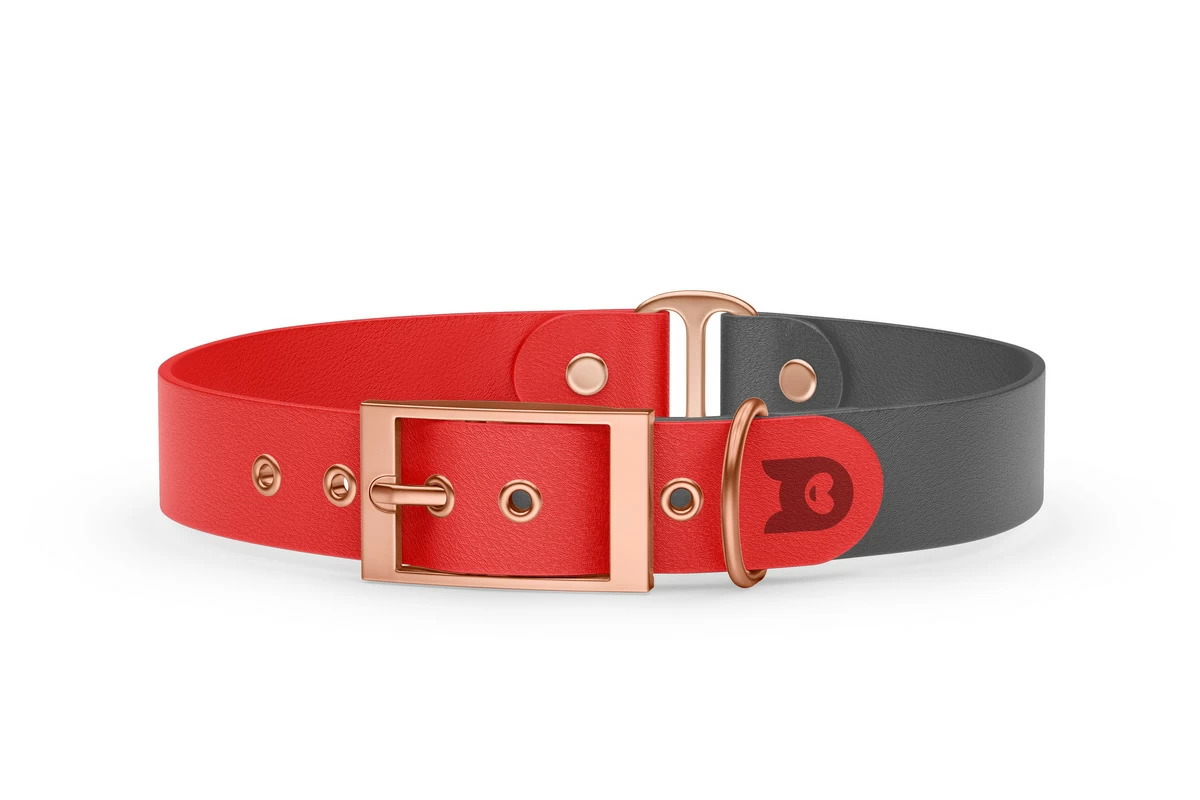 Dog Collar Duo: Red & Gray with Rosegold