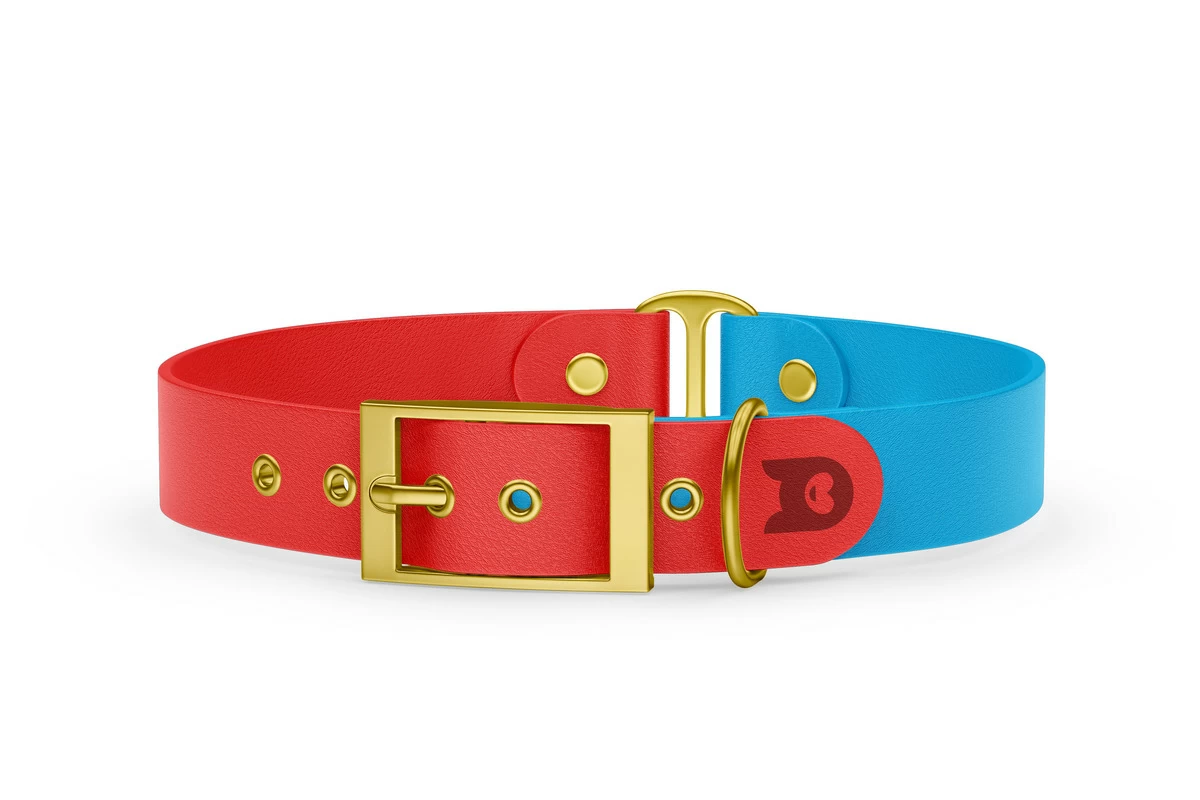 Dog Collar Duo: Red & Light blue with Gold