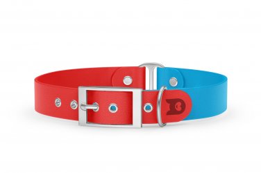 Dog Collar Duo: Red & Light blue with Silver