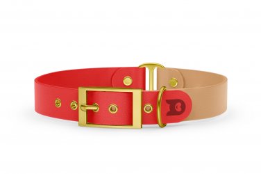 Dog Collar Duo: Red & Light brown with Gold