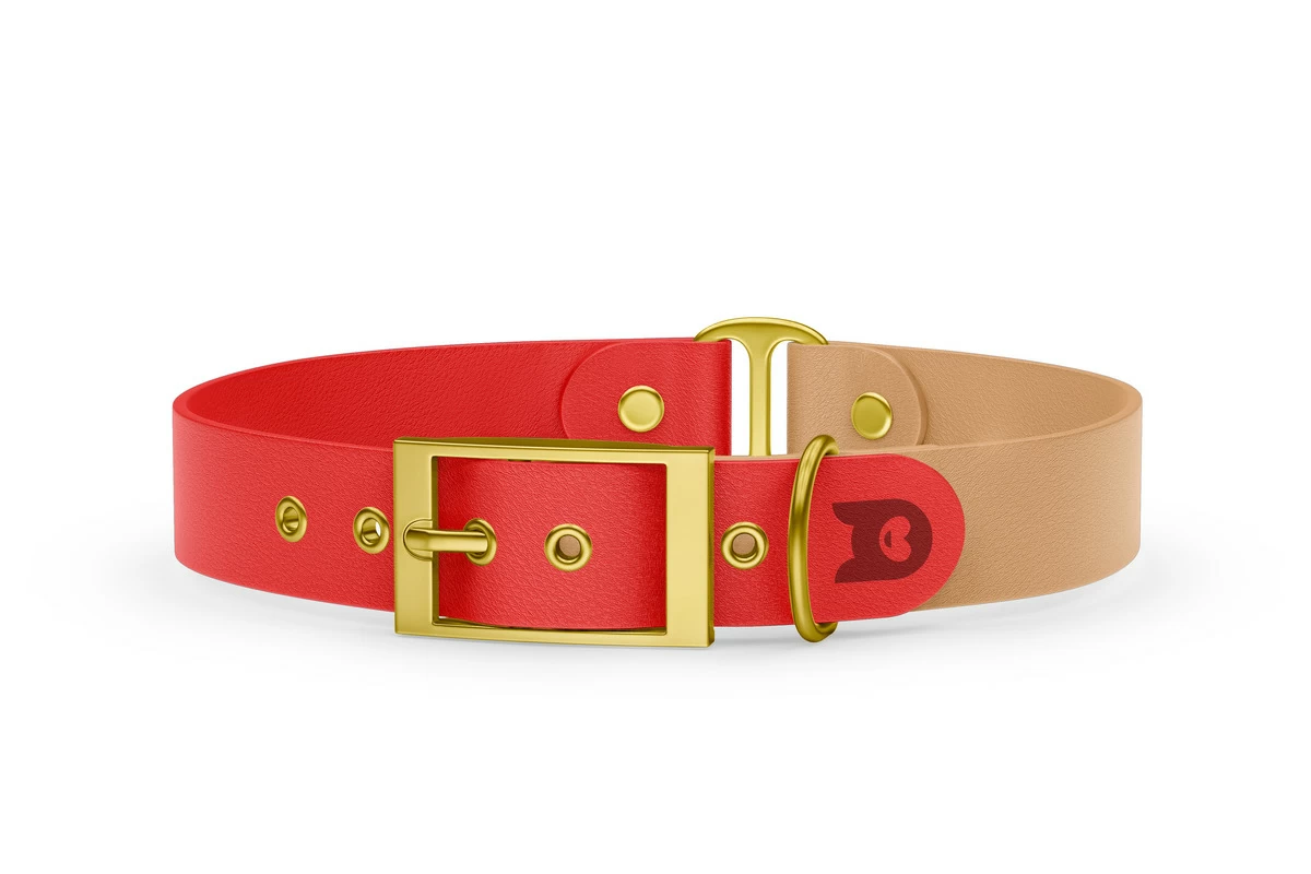 Dog Collar Duo: Red & Light brown with Gold
