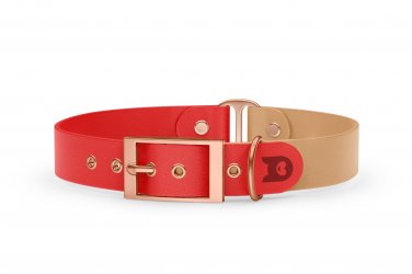 Dog Collar Duo: Red & Light brown with Rosegold