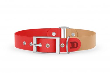 Dog Collar Duo: Red & Light brown with Silver