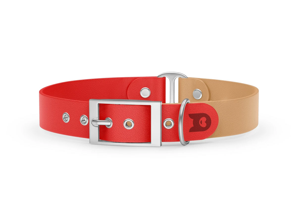 Dog Collar Duo: Red & Light brown with Silver