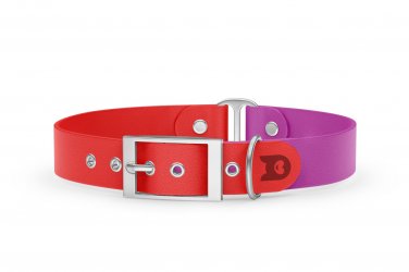 Dog Collar Duo: Red & Light purple with Silver