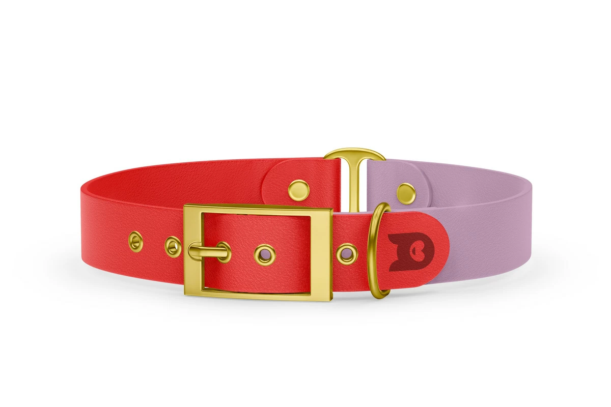 Dog Collar Duo: Red & Lilac with Gold