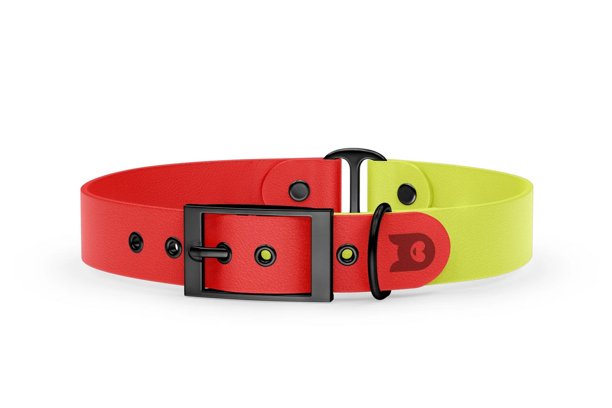 Dog Collar Duo: Red & Neon yellow with Black