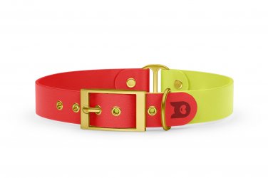 Dog Collar Duo: Red & Neon yellow with Gold