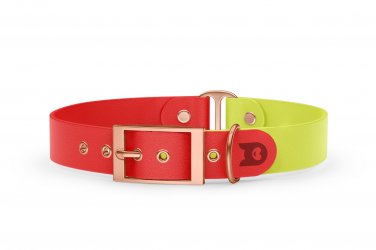 Dog Collar Duo: Red & Neon yellow with Rosegold