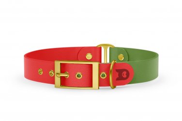 Dog Collar Duo: Red & Olive with Gold