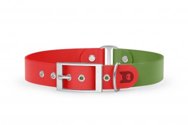 Dog Collar Duo: Red & Olive with Silver