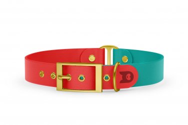 Dog Collar Duo: Red & Pastel green with Gold