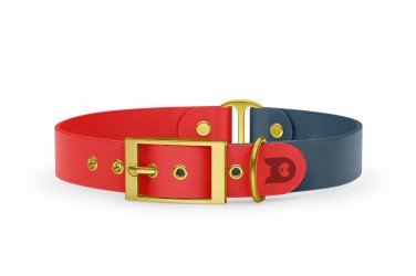 Dog Collar Duo: Red & Petrol with Gold