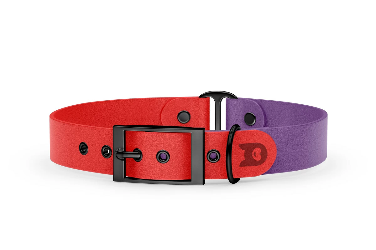 Dog Collar Duo: Red & Purpur with Black
