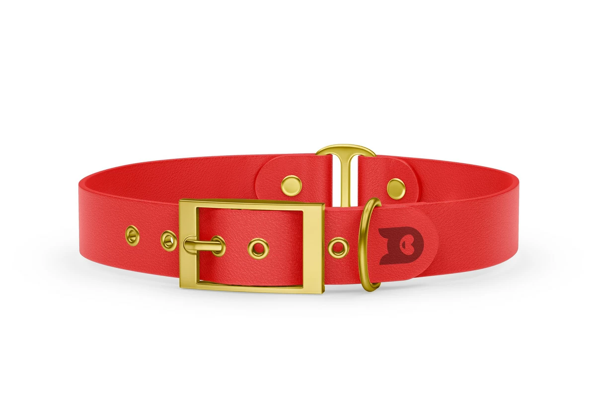 Dog Collar Duo: Red & Red with Gold