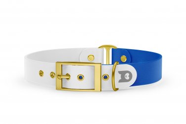 Dog Collar Duo: White & Blue with Gold