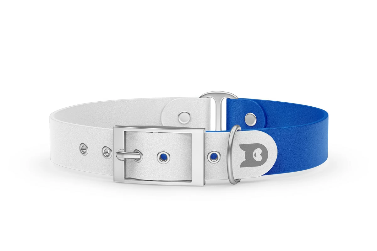 Dog Collar Duo: White & Blue with Silver