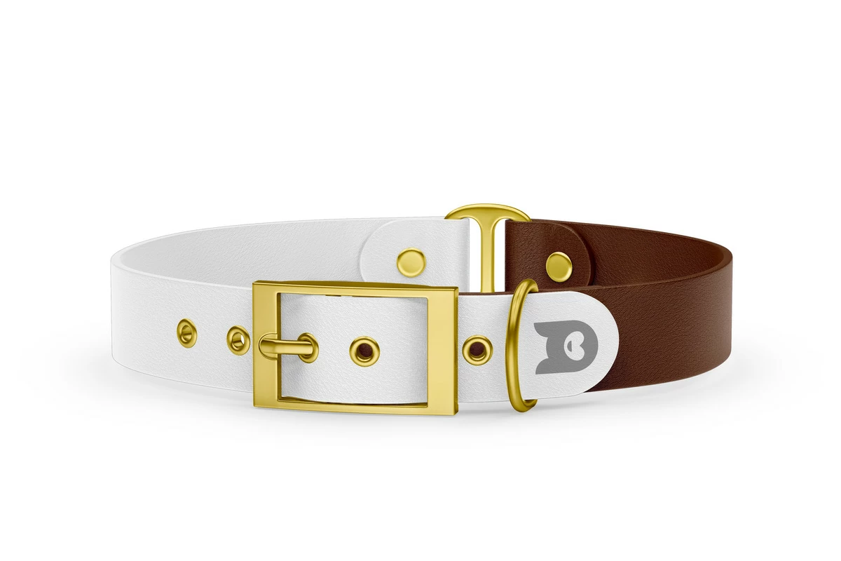 Dog Collar Duo: White & Dark brown with Gold