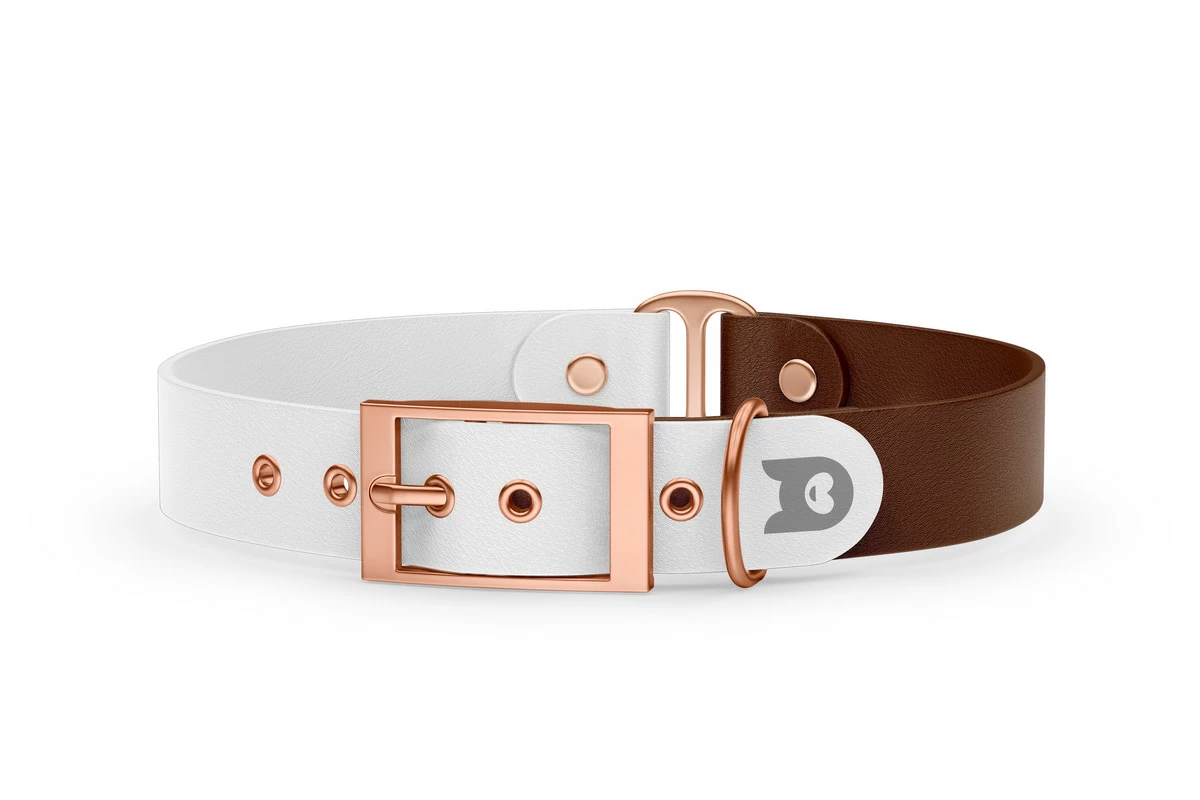 Dog Collar Duo: White & Dark brown with Rosegold