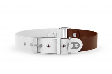 Dog Collar Duo: White & Dark brown with Silver