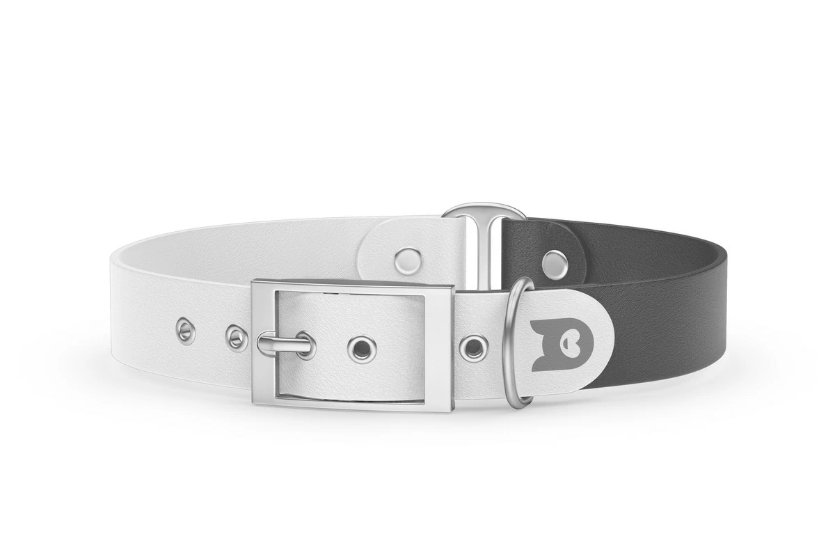 Dog Collar Duo: White & Gray with Silver