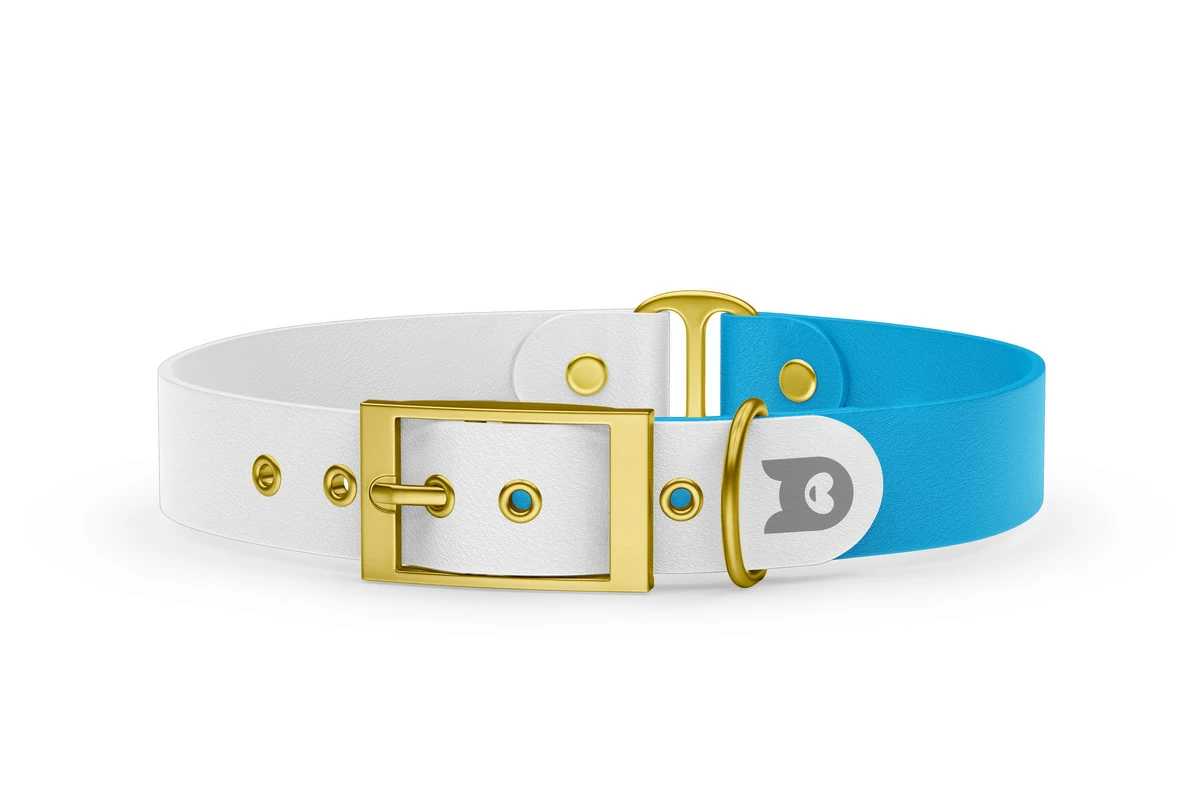 Dog Collar Duo: White & Light blue with Gold