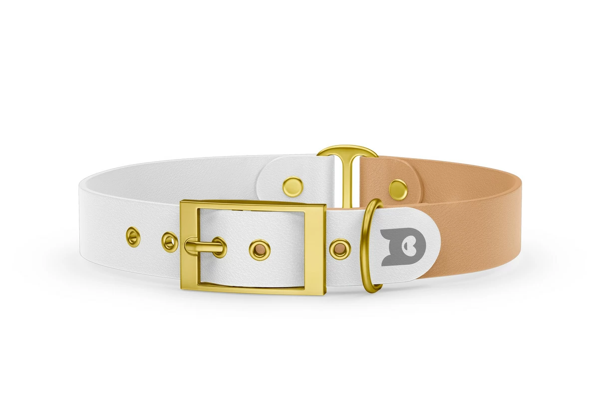 Dog Collar Duo: White & Light brown with Gold