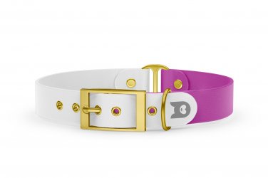 Dog Collar Duo: White & Light purple with Gold
