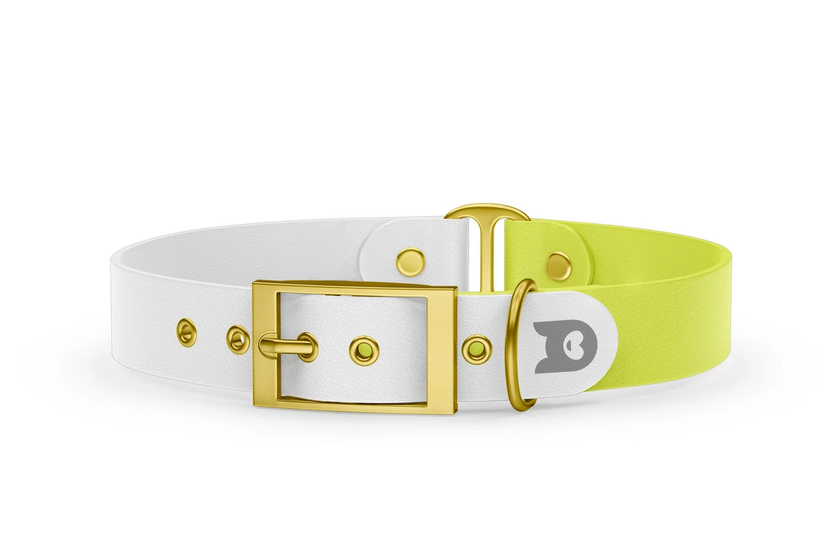 Dog Collar Duo: White & Neon yellow with Gold