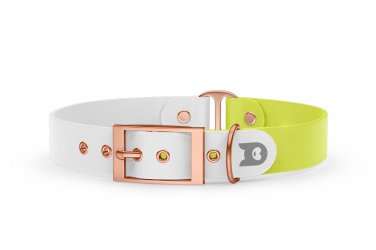 Dog Collar Duo: White & Neon yellow with Rosegold
