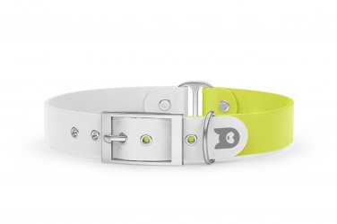 Dog Collar Duo: White & Neon yellow with Silver