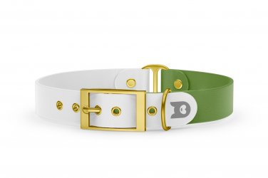 Dog Collar Duo: White & Olive with Gold