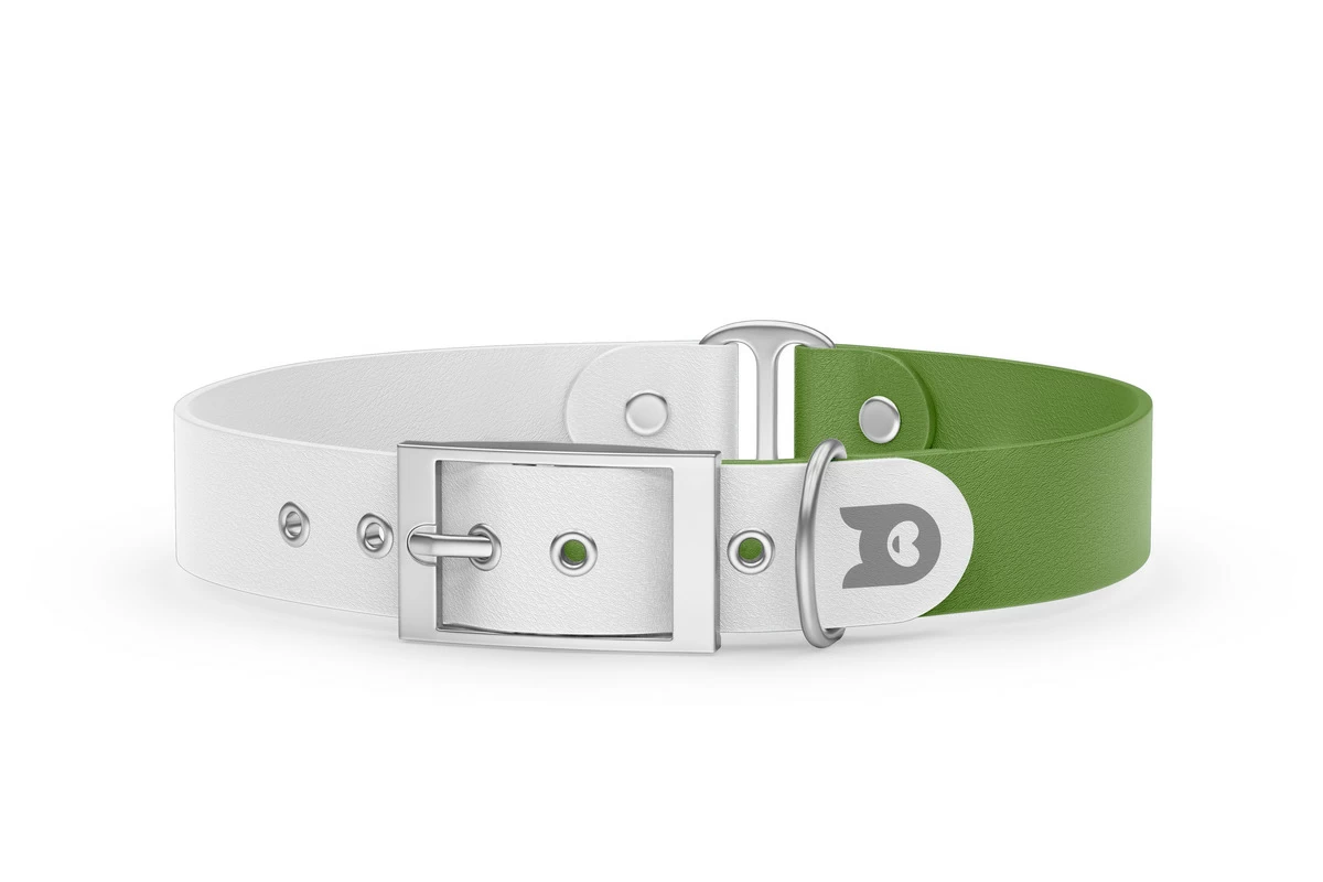 Dog Collar Duo: White & Olive with Silver