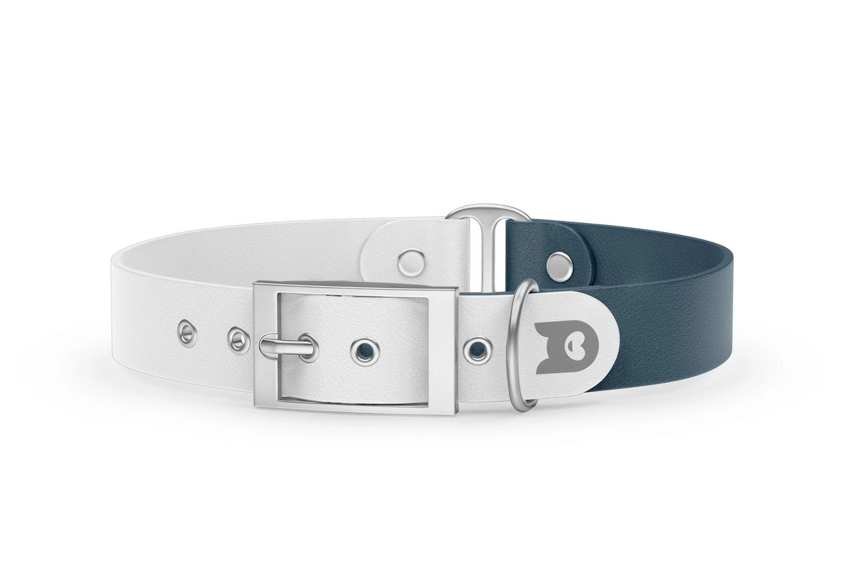 Dog Collar Duo: White & Petrol with Silver