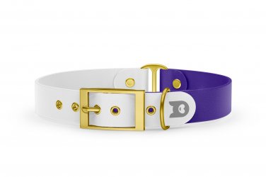 Dog Collar Duo: White & Purple with Gold