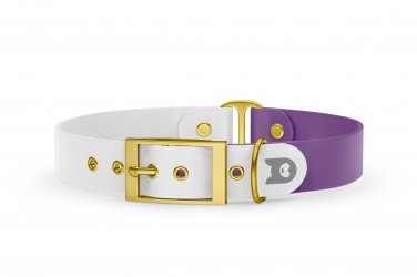 Dog Collar Duo: White & Purpur with Gold
